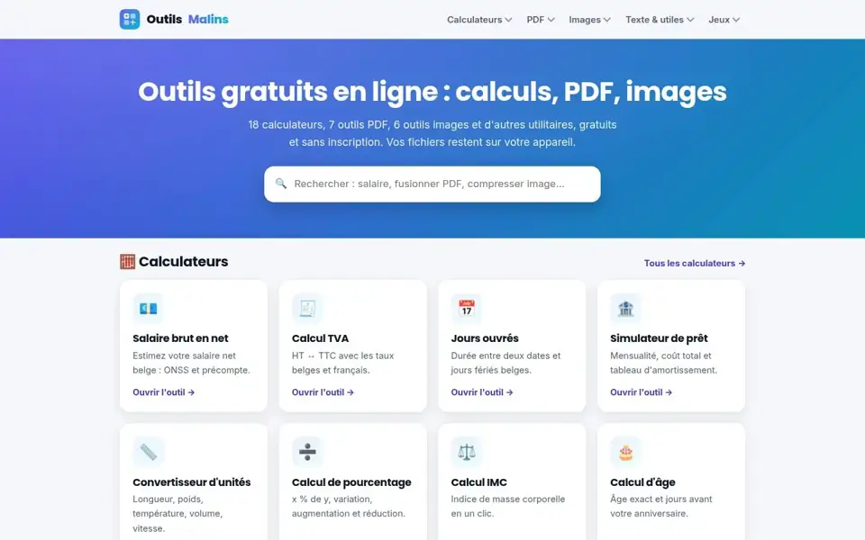 Page d'accueil d'Outils Malins sur ordinateur
